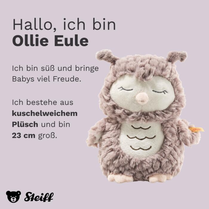Steiff Kuscheltier Ollie Eule, Süßes , Jungen, Mädchen & Babys ab 0 Monaten, Friends, Plüschtier 23 cm, Beige – Bild 6