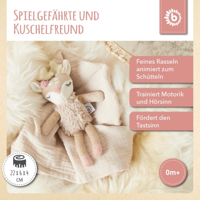 Bieco Kuscheltier Reh Ella mit Rassel | Baby Kuscheltier ab 0 Monate Stofftier  2.Plüschtier Reh rentier – Bild 7