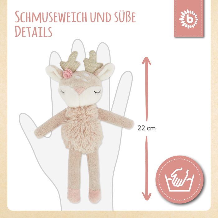 Bieco Kuscheltier Reh Ella mit Rassel | Baby Kuscheltier ab 0 Monate Stofftier  2.Plüschtier Reh rentier – Bild 5