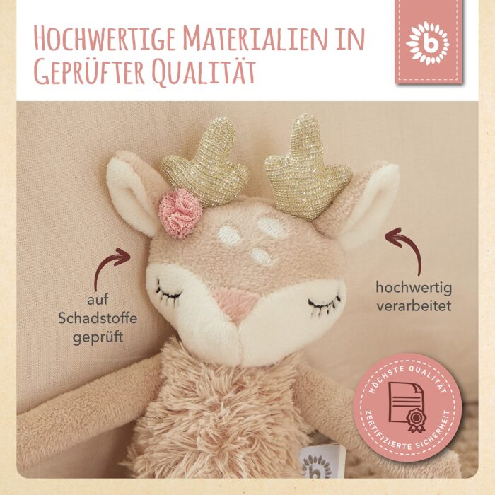 Bieco Kuscheltier Reh Ella mit Rassel | Baby Kuscheltier ab 0 Monate Stofftier  2.Plüschtier Reh rentier – Bild 4